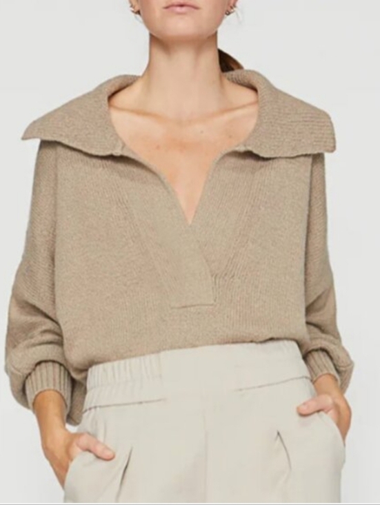 Brochu Walker Sweaters - Brochu Walker Sweater Marlowe Taupe Tan‎ Cotton Cropped Henley